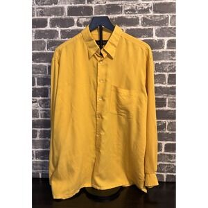 Bugatchi Button Up Shirt Men's Large Mustard Yellow Modal Blend
